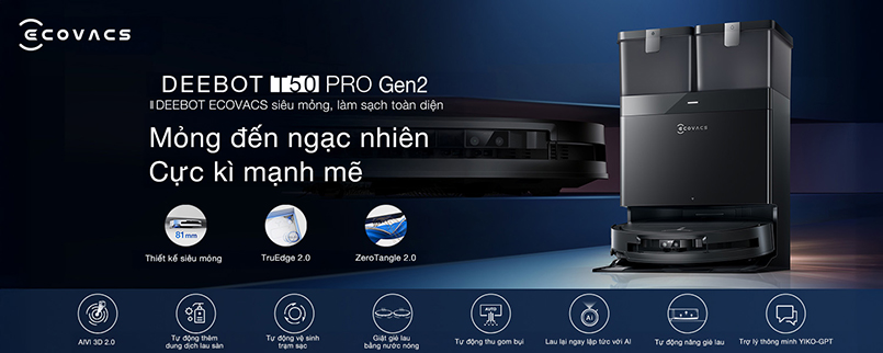Robot hút bụi lau nhà Ecovacs Deebot T50 Pro Gen 2