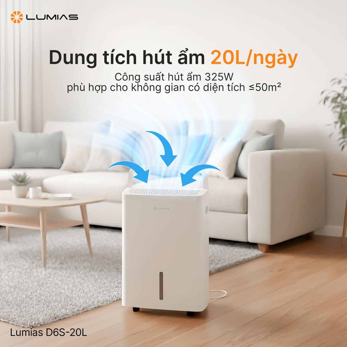 Máy hút ẩm Lumias D6S-20L dung tích hút ẩm 20L/ngày