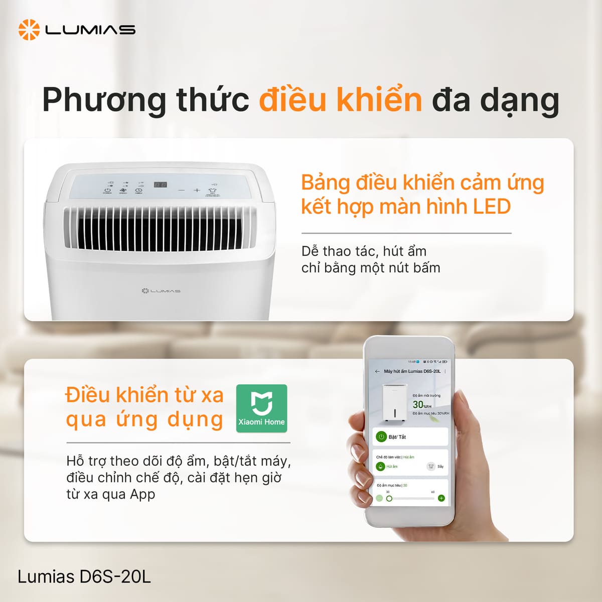 Lumias D6S-20L có bảng điều khiển cảm ứng, điều khiển từ xa qua app Xiaomi Home