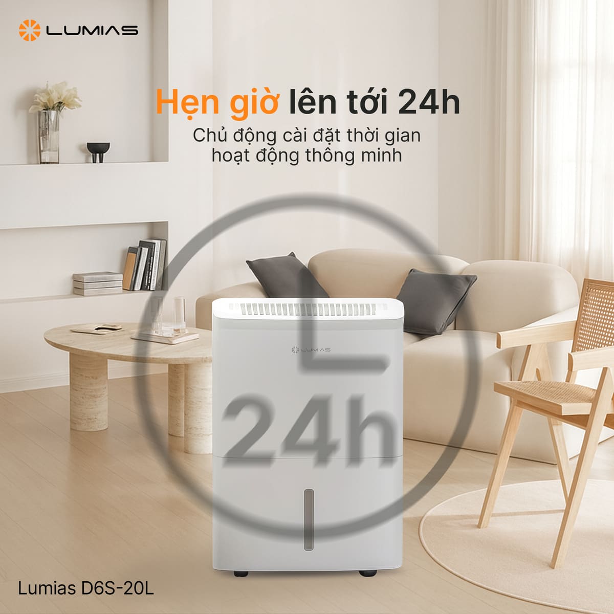 Máy hút ẩm 20L Lumias D6S-20L chủ động hẹn giờ 24h