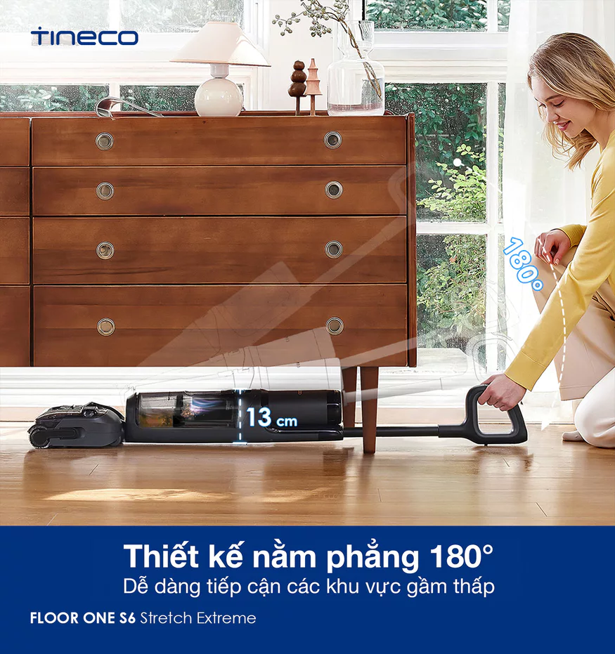 Tineco Floor One S6 Stretch Extreme thiết kế nằm phẳng