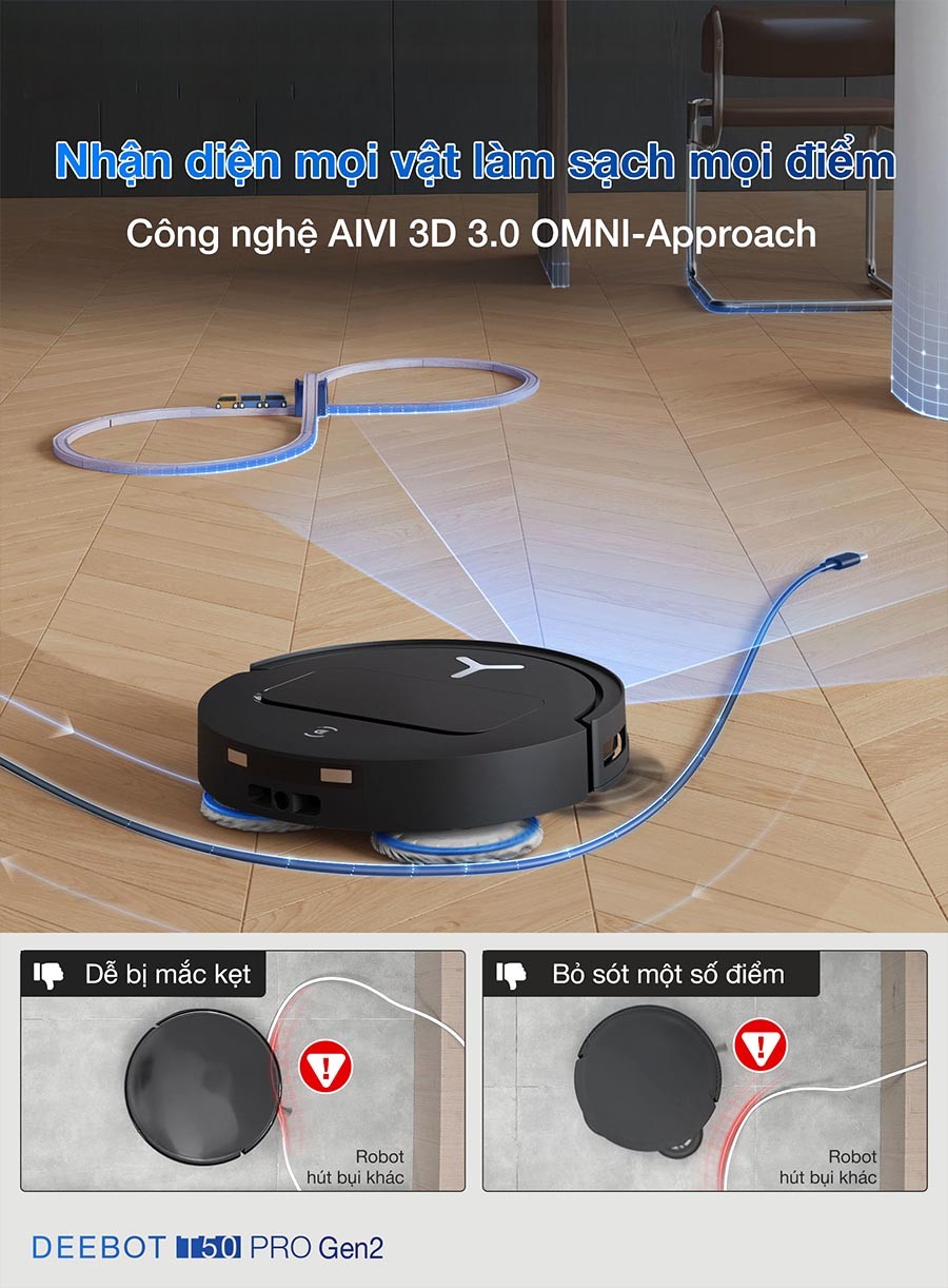 Ecovacs Deebot T50 Pro Gen 2 nhận diện vật cản