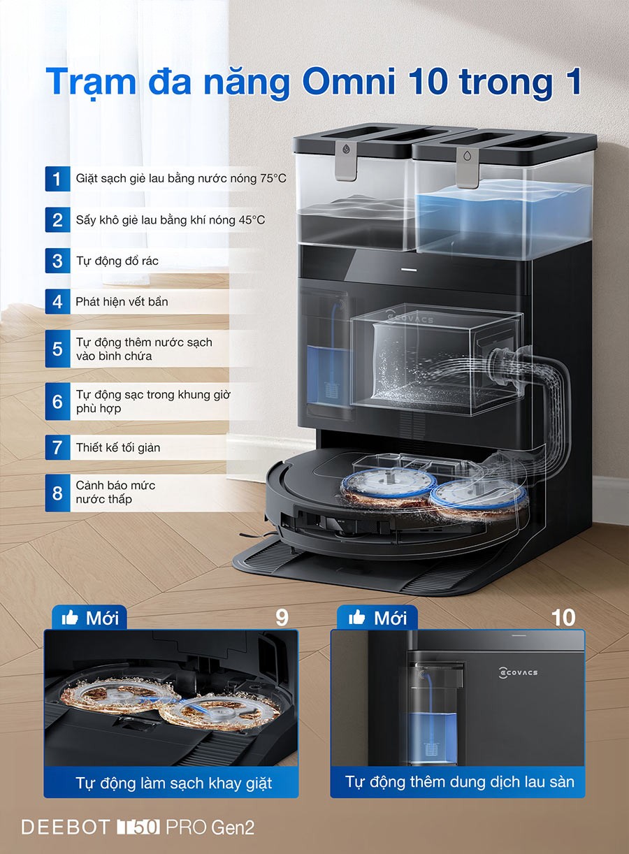 Ecovacs Deebot T50 Pro Gen 2 trạm đa năng Omni