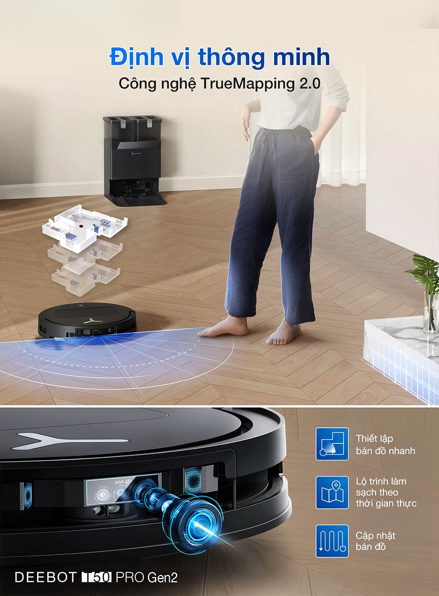 Ecovacs Deebot T50 Pro Gen 2 định vị thông minh