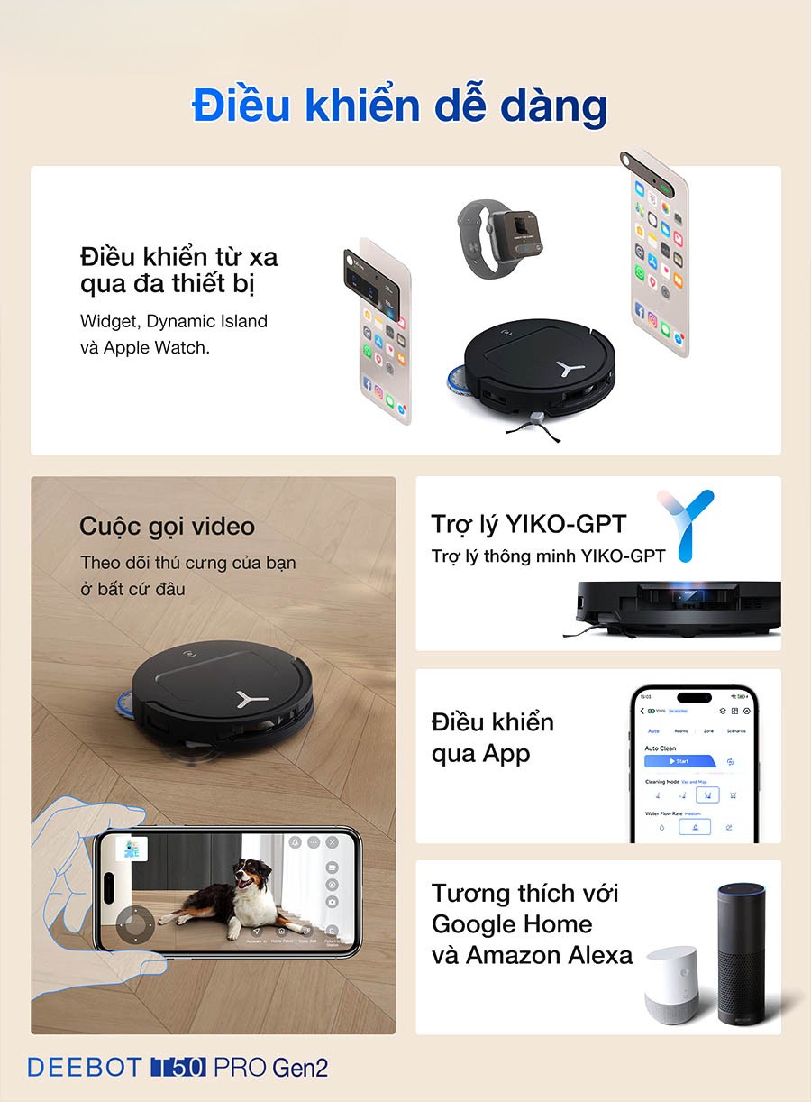 Ecovacs Deebot T50 Pro Gen 2 điều khiển dễ dàng
